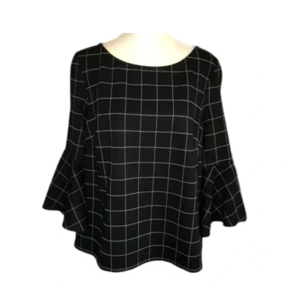 Lord & Taylor Bell Sleeve Top | Black and White | Size  XS - Picture 1 of 6